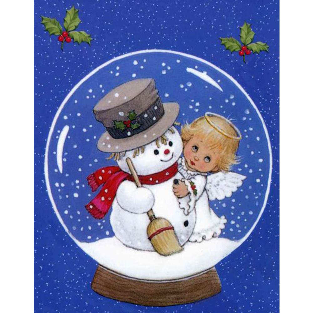Angel And Snowman In Crystal Ball - MyCraftsGfit - Free 5D Diamond Painting