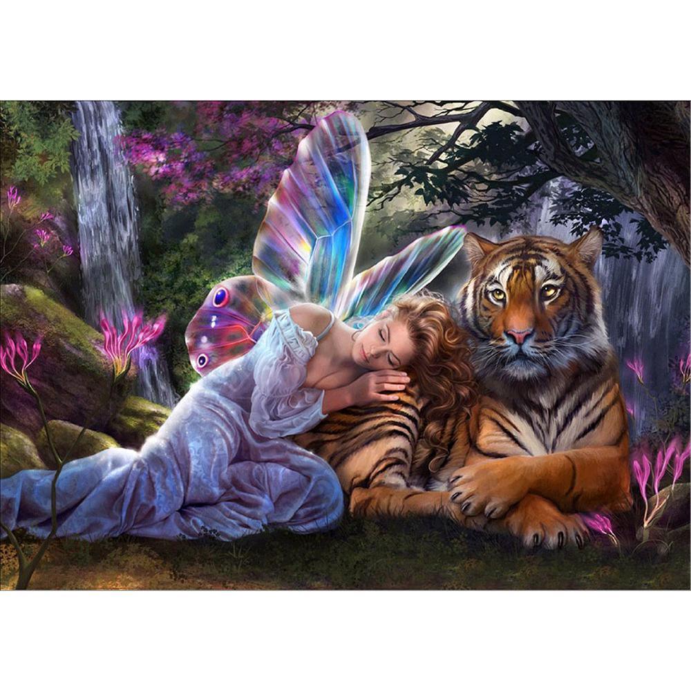 Angel and Tiger - MyCraftsGfit - Free 5D Diamond Painting