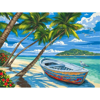 Beach Boat Free 5D Diamond Painting Kits MyCraftsGfit - Free 5D Diamond Painting mycraftsgift.com