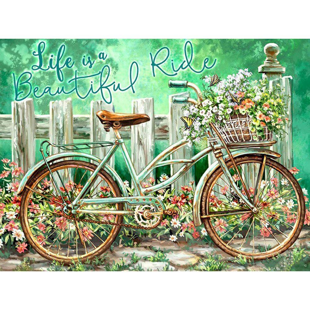 Bicycle in Garden Free 5D Diamond Painting Kits MyCraftsGfit - Free 5D Diamond Painting mycraftsgift.com
