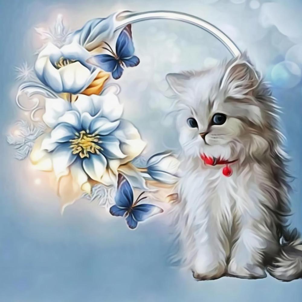 Free Butterfly And Cat - MyCraftsGfit - Free 5D Diamond Painting