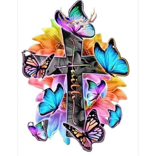 Butterfly on Cross Free 5D Diamond Painting Kits MyCraftsGfit - Free 5D Diamond Painting mycraftsgift.com