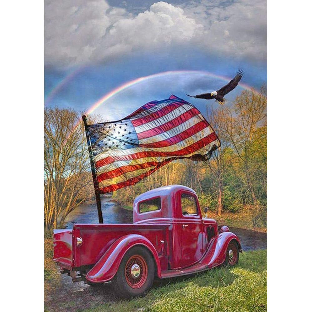 Car with Flag - MyCraftsGfit - Free 5D Diamond Painting