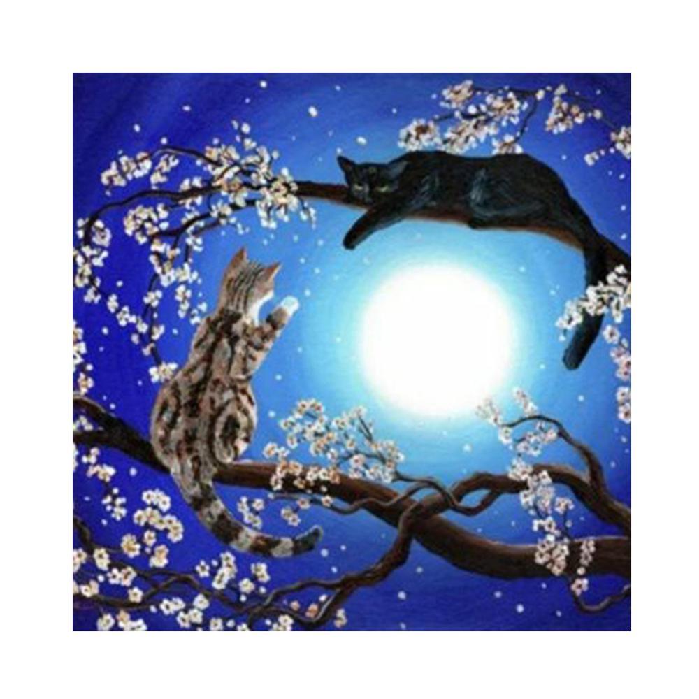 Cat Tree Moon - MyCraftsGfit - Free 5D Diamond Painting