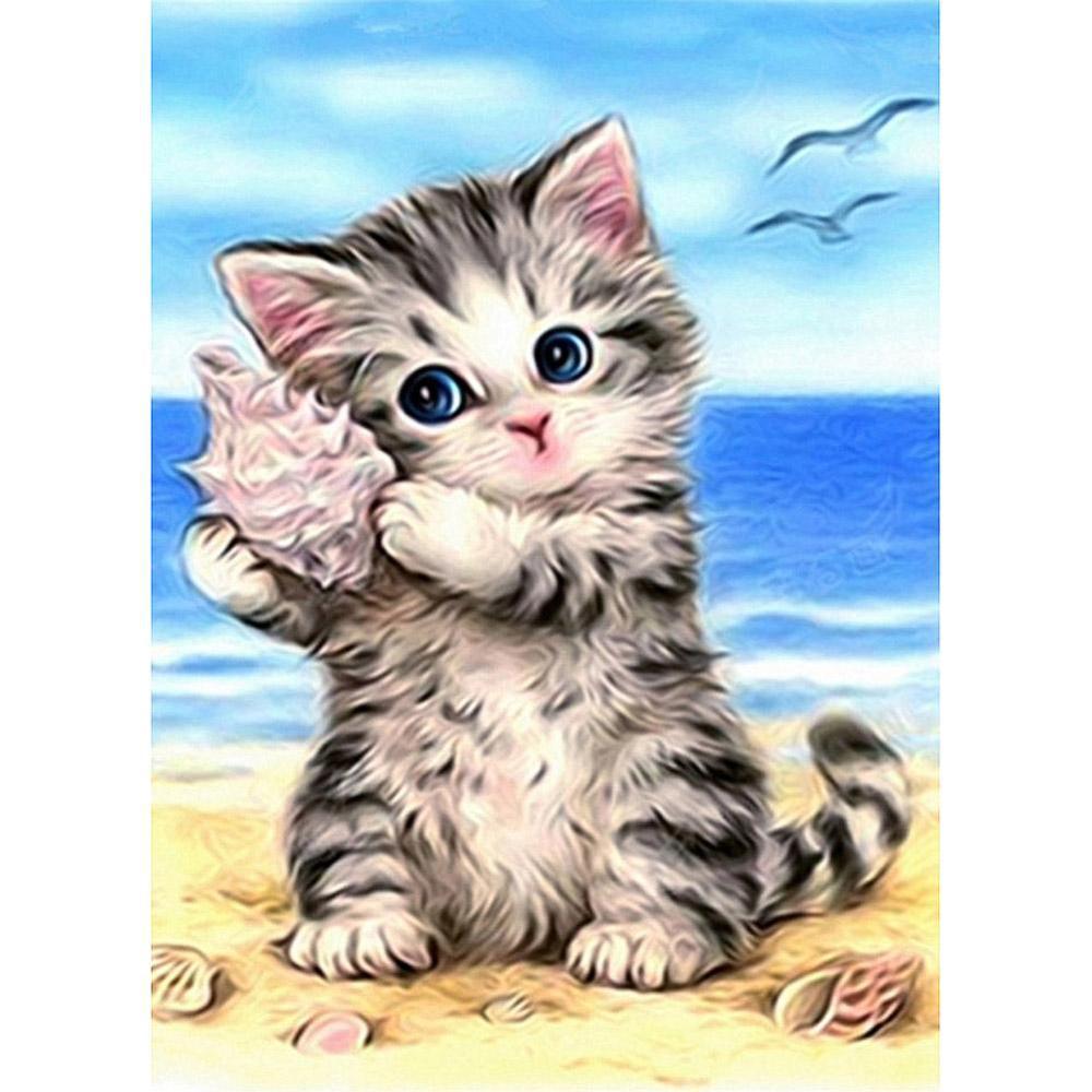 Cat in Seaside Free 5D Diamond Painting Kits MyCraftsGfit - Free 5D Diamond Painting mycraftsgift.com