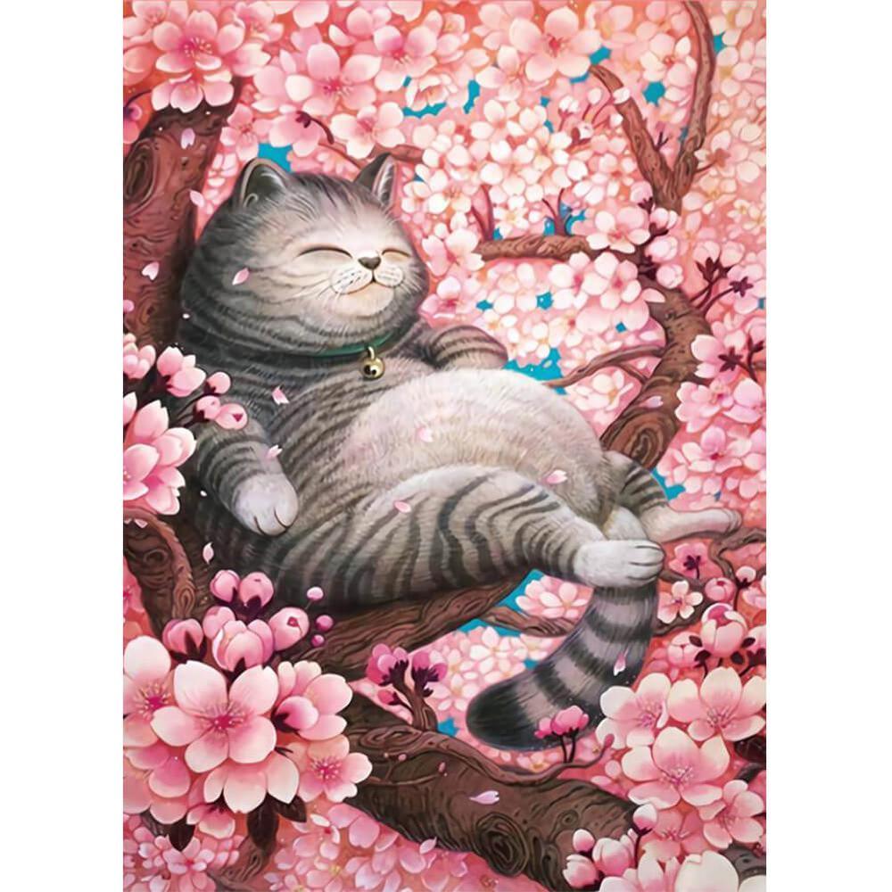 Free Cherry Tree Cat - MyCraftsGfit - Free 5D Diamond Painting