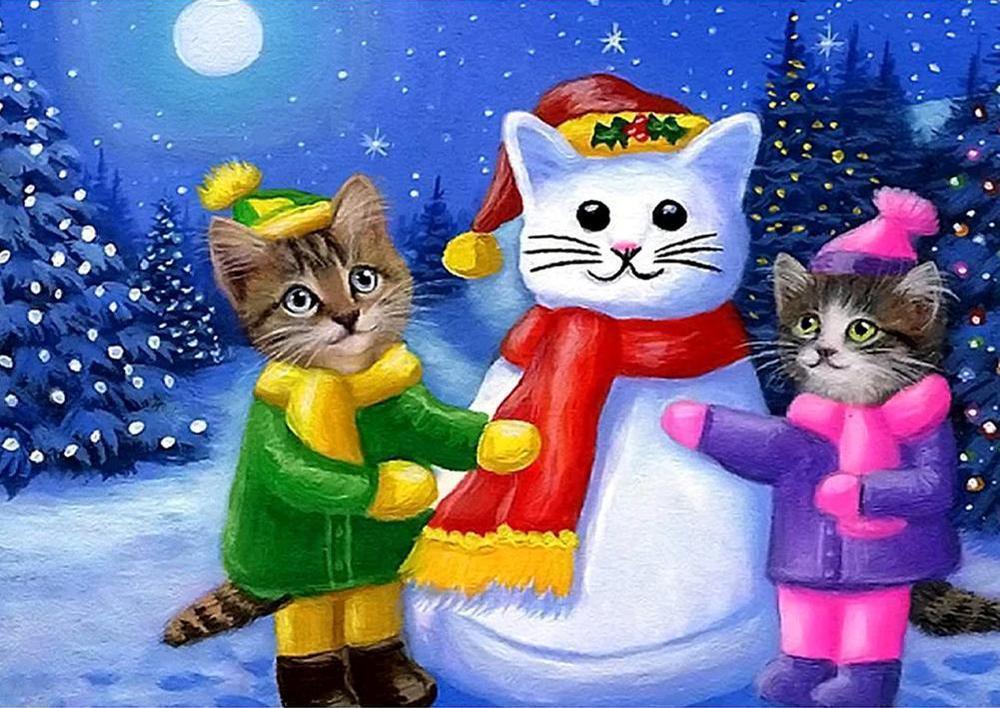 Christmas Cat - MyCraftsGfit - Free 5D Diamond Painting
