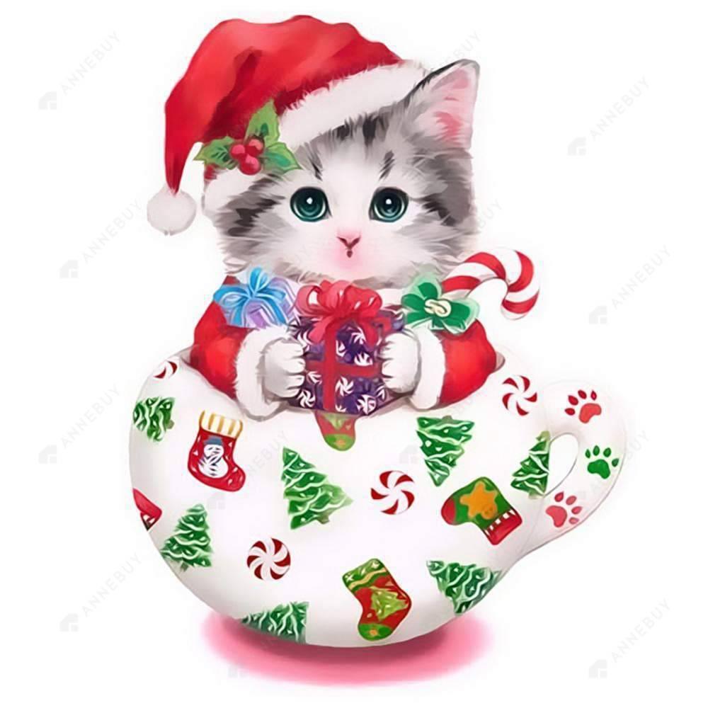 Free Christmas Cup Cat - MyCraftsGfit - Free 5D Diamond Painting