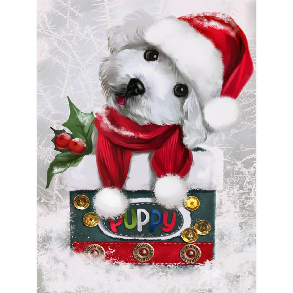 Free Christmas Puppy - MyCraftsGfit - Free 5D Diamond Painting