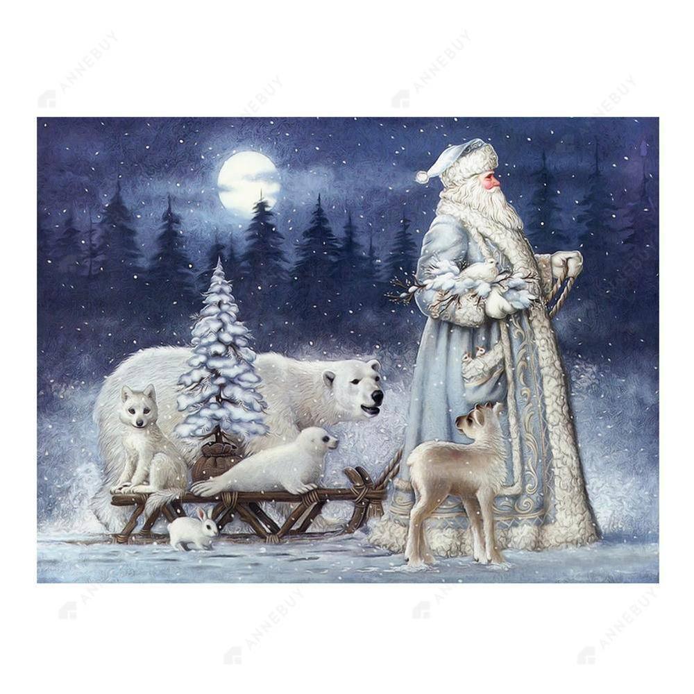 Free Christmas Santa Claus Bear Snow Scene - MyCraftsGfit - Free 5D Diamond Painting