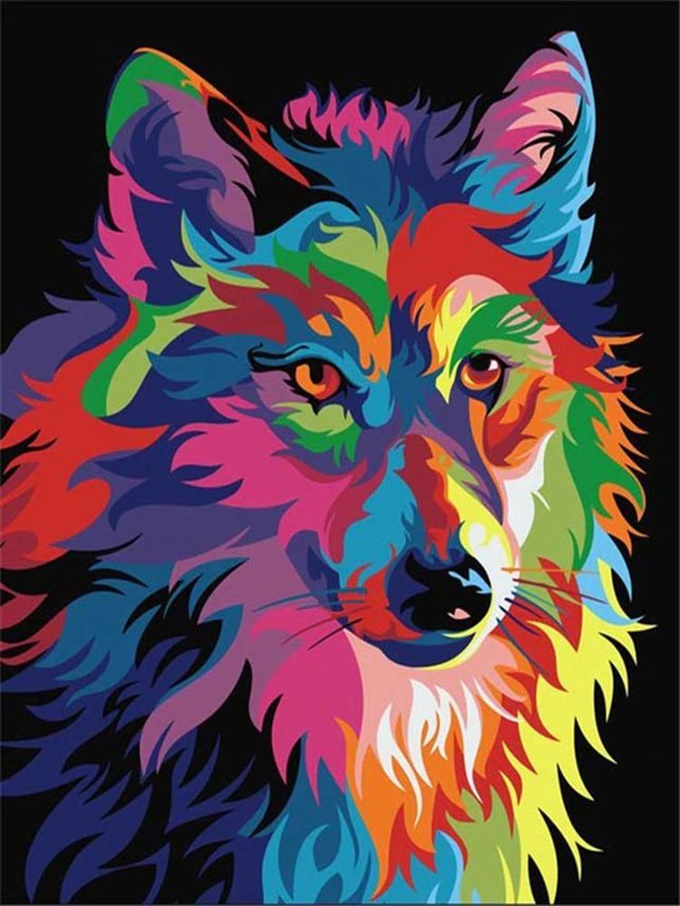 Free Colorful Wolf - MyCraftsGfit - Free 5D Diamond Painting