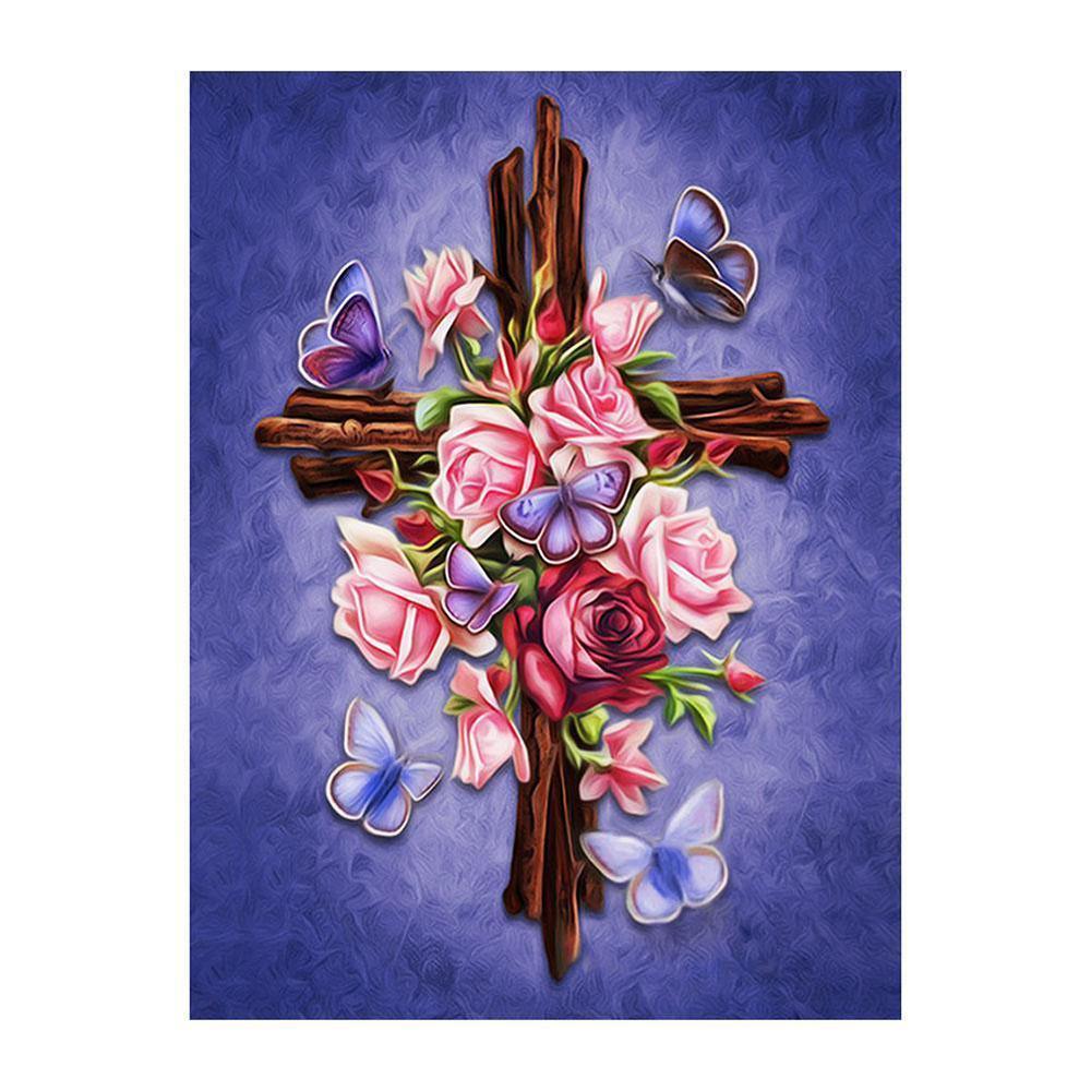 Free Cross And Rose - MyCraftsGfit - Free 5D Diamond Painting