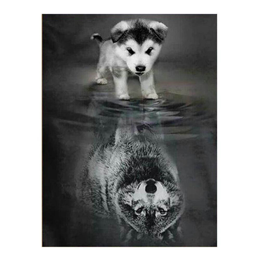 Dog Reflected Wolf - MyCraftsGfit - Free 5D Diamond Painting