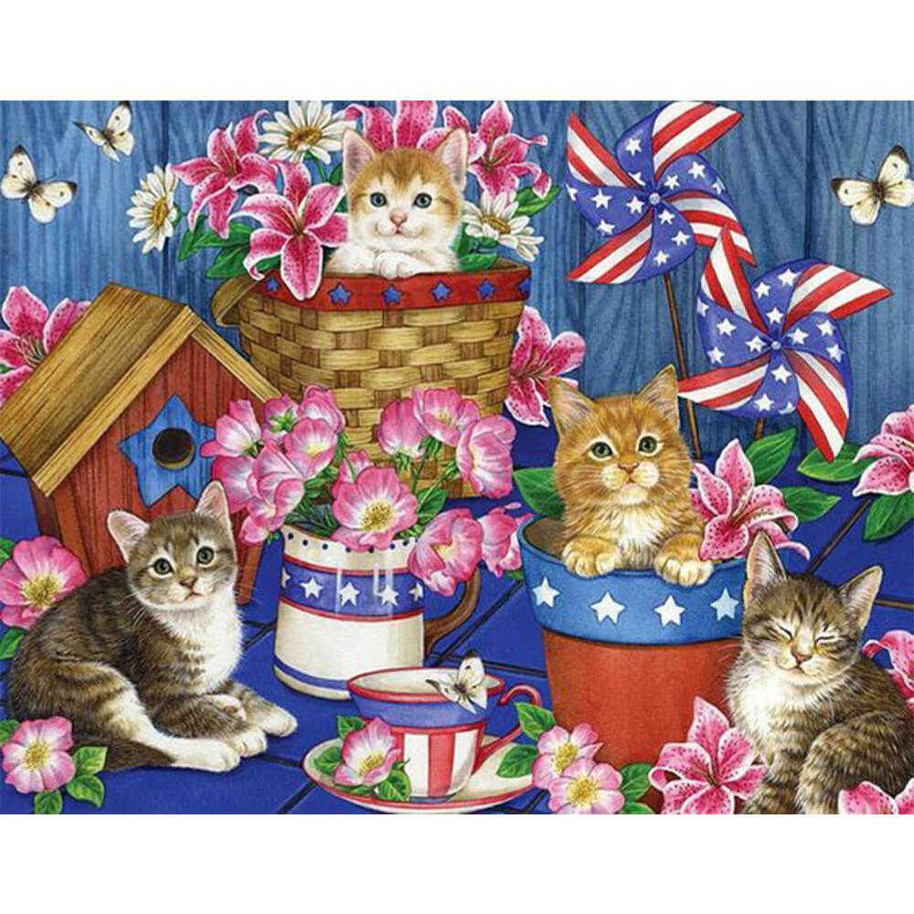 Free Four Kittens Flag - MyCraftsGfit - Free 5D Diamond Painting