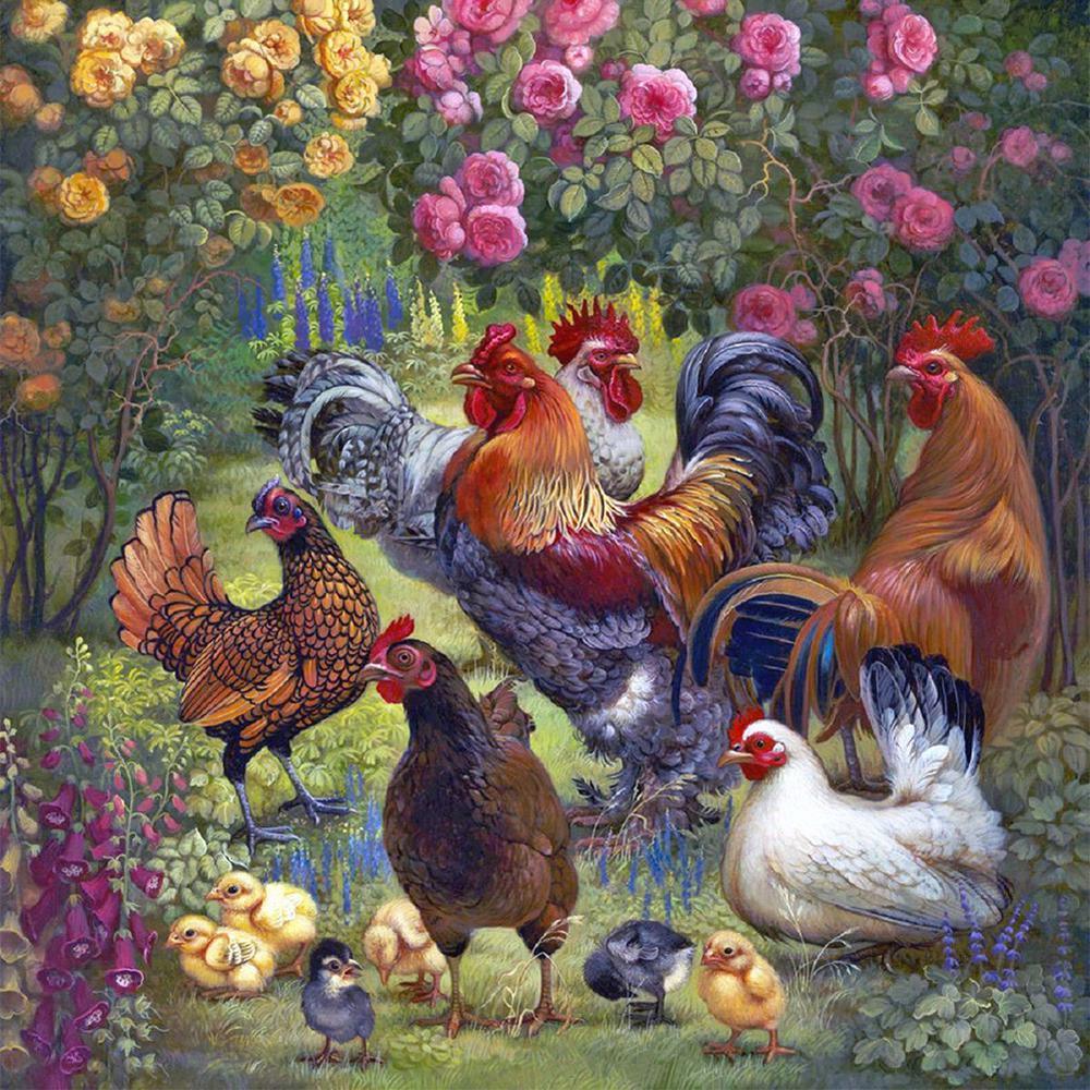 Garden Chickens - MyCraftsGfit - Free 5D Diamond Painting