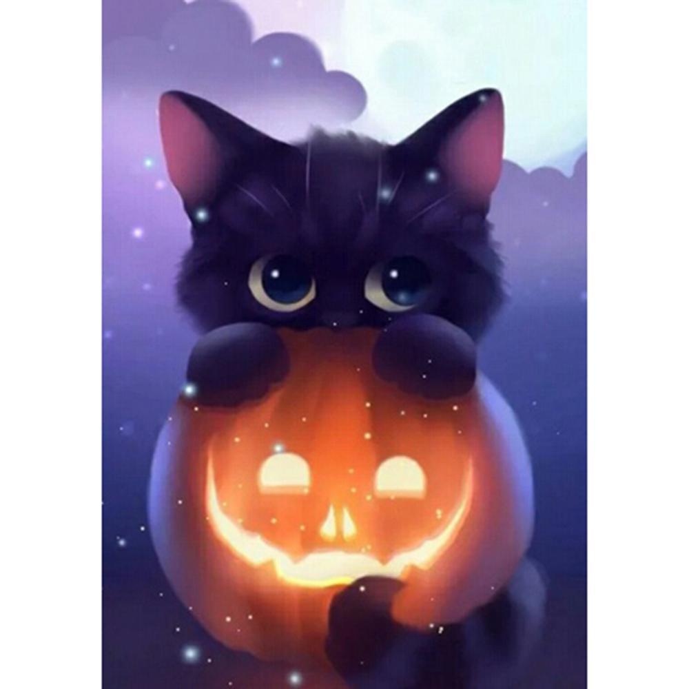 Free Halloween Pumpkin Cat - MyCraftsGfit - Free 5D Diamond Painting