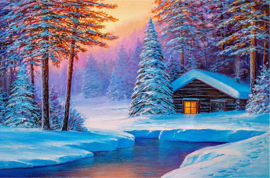 Free House In The Snow - MyCraftsGfit - Free 5D Diamond Painting