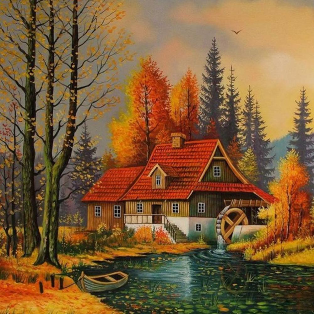 Free House and Lake - MyCraftsGfit - Free 5D Diamond Painting