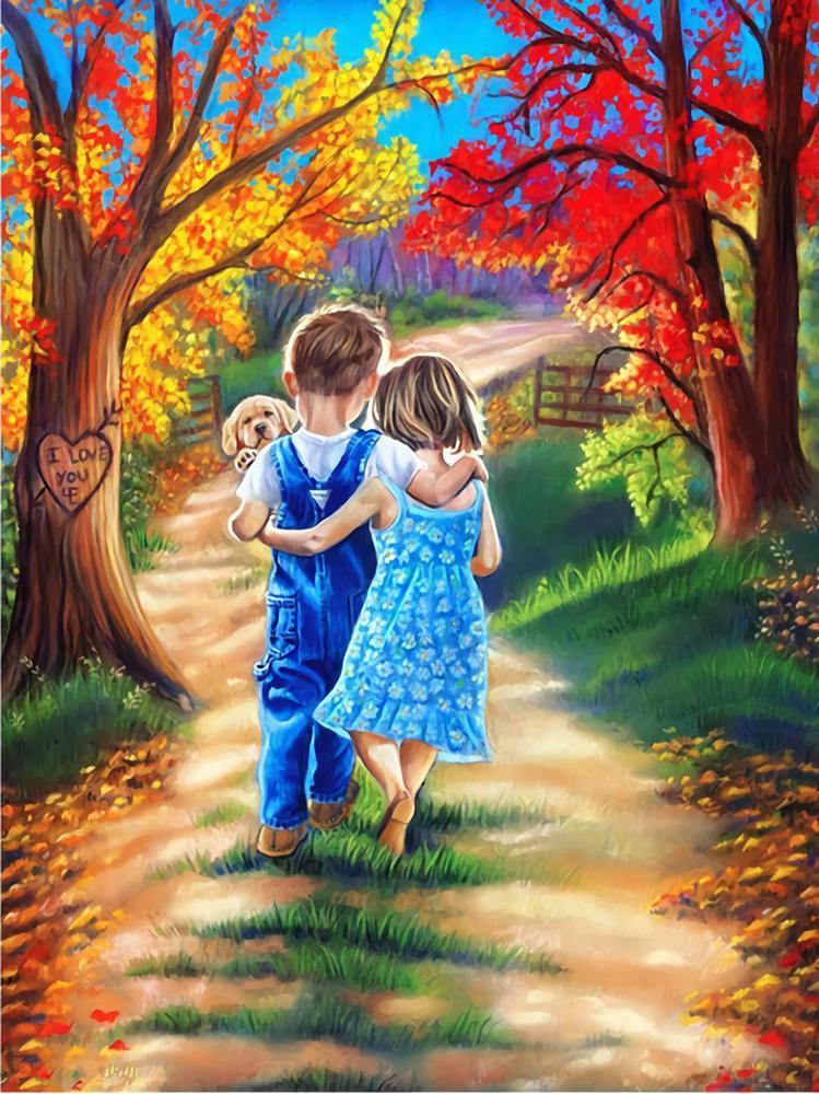 Free Kids In The Afternoon - MyCraftsGfit - Free 5D Diamond Painting