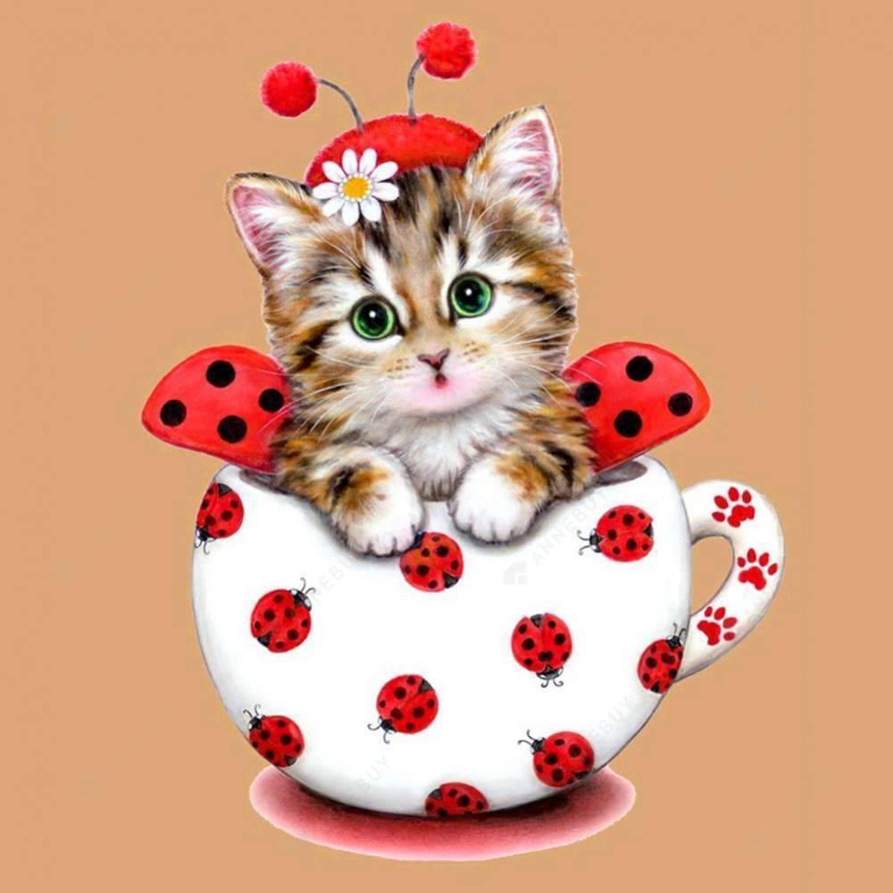 Lovely Cup Cat Free 5D Diamond Painting Kits MyCraftsGfit - Free 5D Diamond Painting mycraftsgift.com