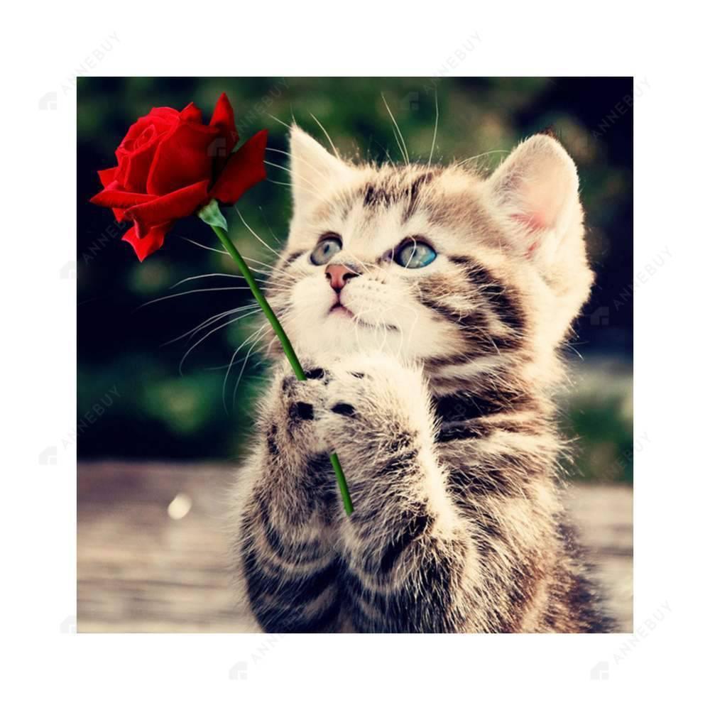 Free Naughtyten Cat Rose - MyCraftsGfit - Free 5D Diamond Painting