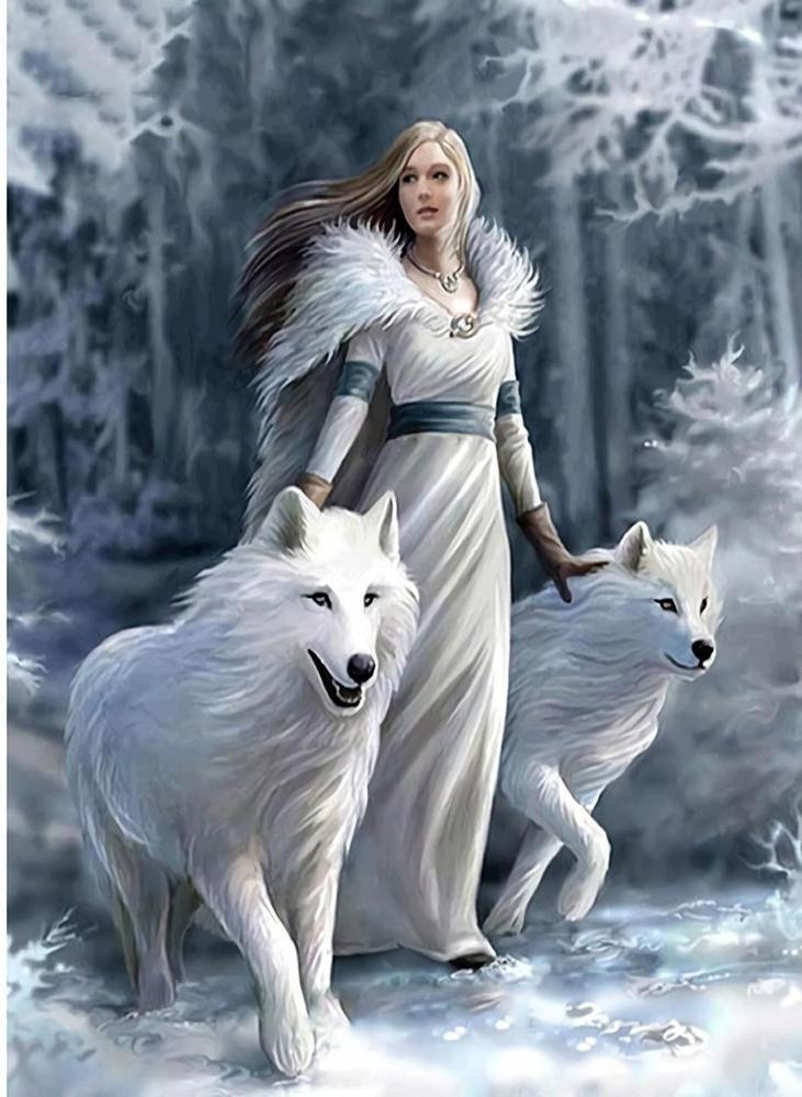 Princess And Wolves Free 5D Diamond Painting Kits MyCraftsGfit - Free 5D Diamond Painting mycraftsgift.com