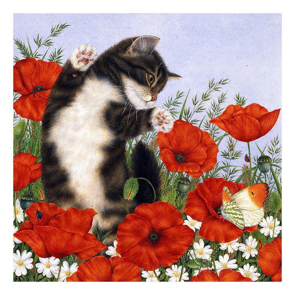 Free Red Flower Cat - MyCraftsGfit - Free 5D Diamond Painting