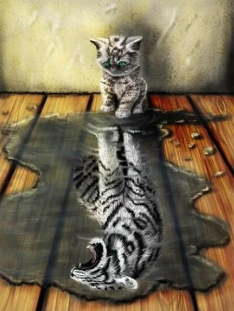 Free Reflection of Kitten - MyCraftsGfit - Free 5D Diamond Painting