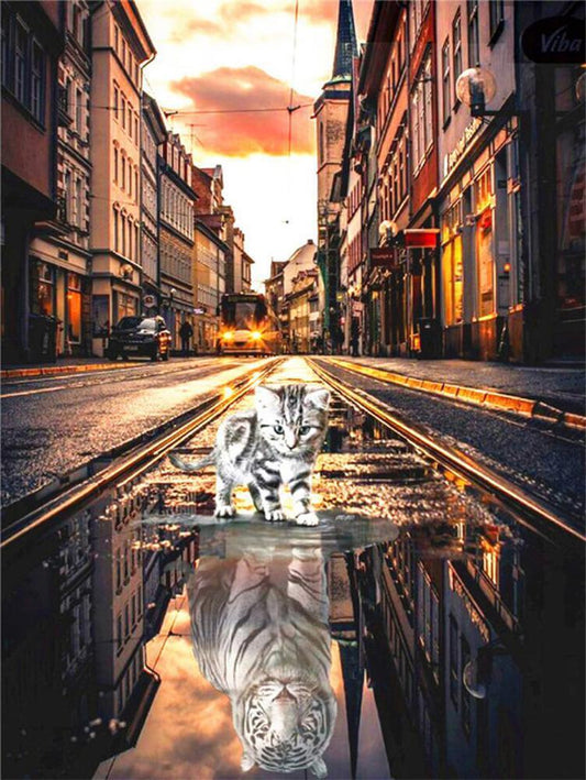 Free Reflection of Kitten - MyCraftsGfit - Free 5D Diamond Painting