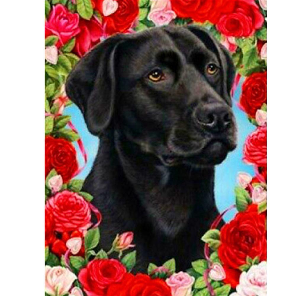 Free Rose Frame Dog - MyCraftsGfit - Free 5D Diamond Painting