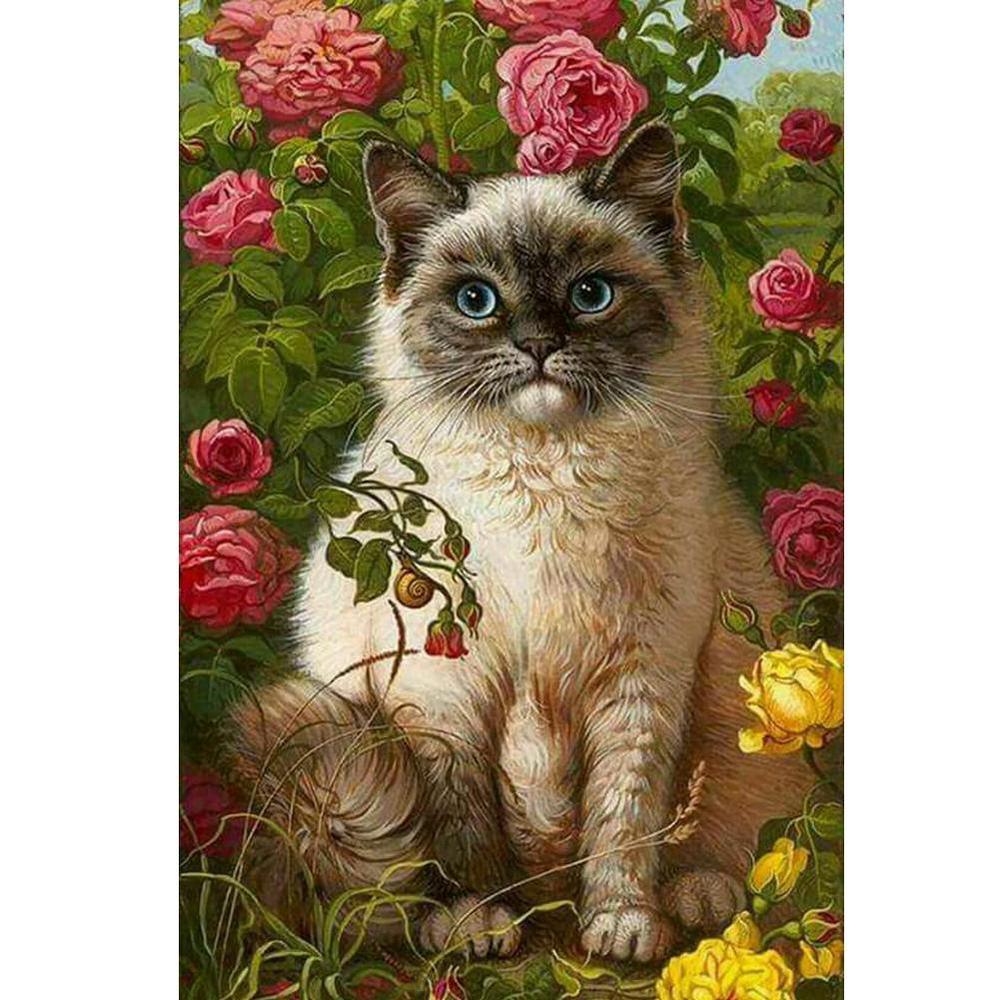 Rose Garden And Cat - MyCraftsGfit - Free 5D Diamond Painting