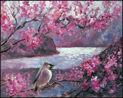 Free Sakura And Bird In Painting - MyCraftsGfit - Free 5D Diamond Painting