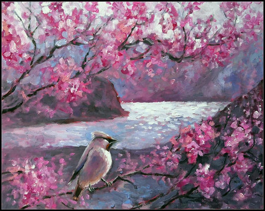 Sakura And Bird In Painting Free 5D Diamond Painting Kits MyCraftsGfit - Free 5D Diamond Painting mycraftsgift.com