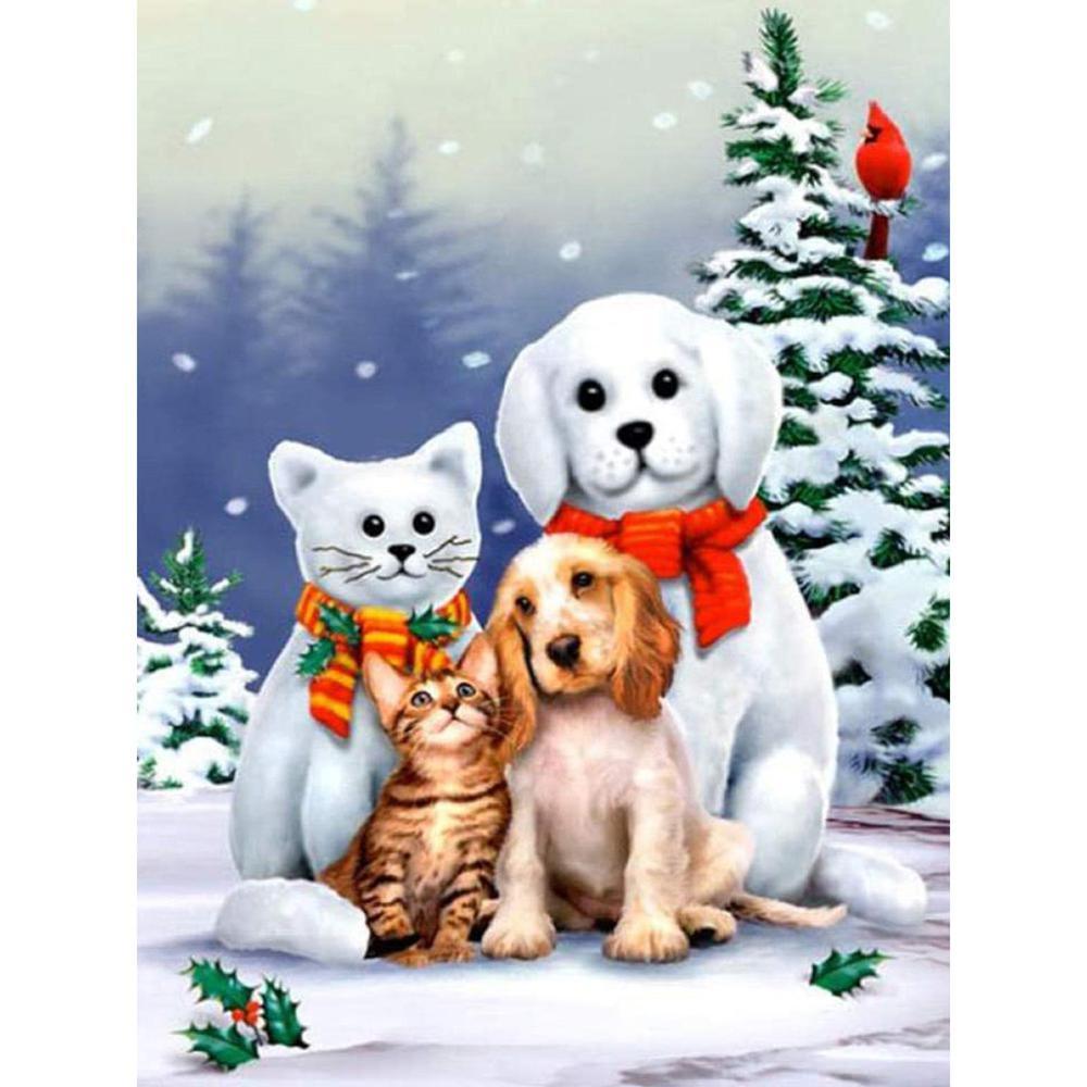 Snow Cat Dog Free 5D Diamond Painting Kits MyCraftsGfit - Free 5D Diamond Painting mycraftsgift.com