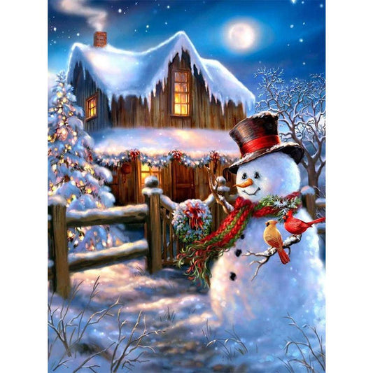 Free Snowman Cabin - MyCraftsGfit - Free 5D Diamond Painting