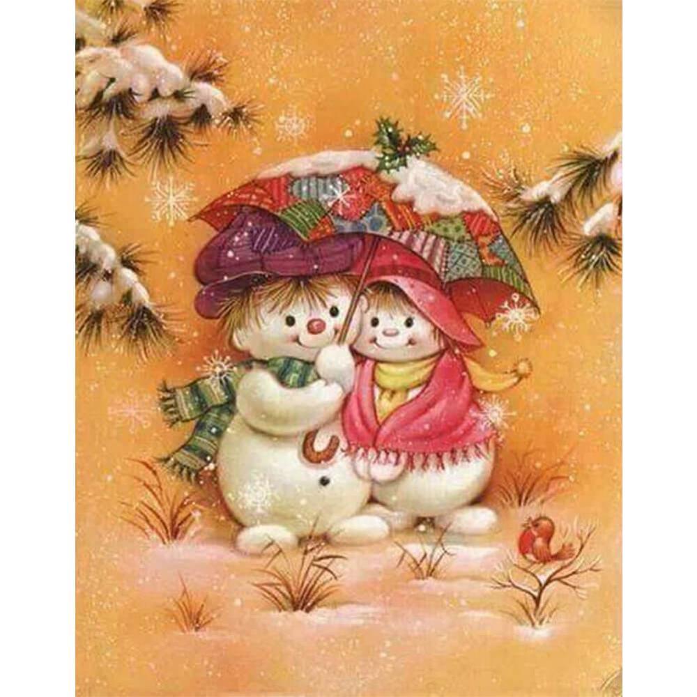 Free Snowman with Umbrella - MyCraftsGfit - Free 5D Diamond Painting