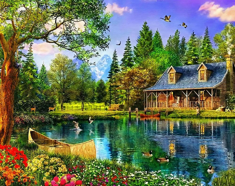 Free Summer “Lake House” - MyCraftsGfit - Free 5D Diamond Painting