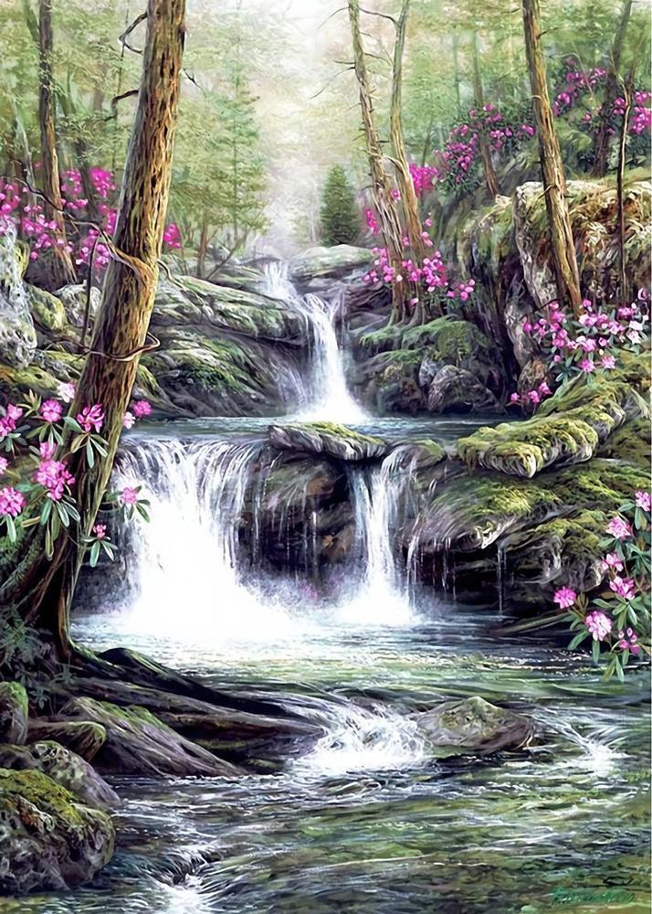 Free Summer “Mountain Waterfall” - MyCraftsGfit - Free 5D Diamond Painting