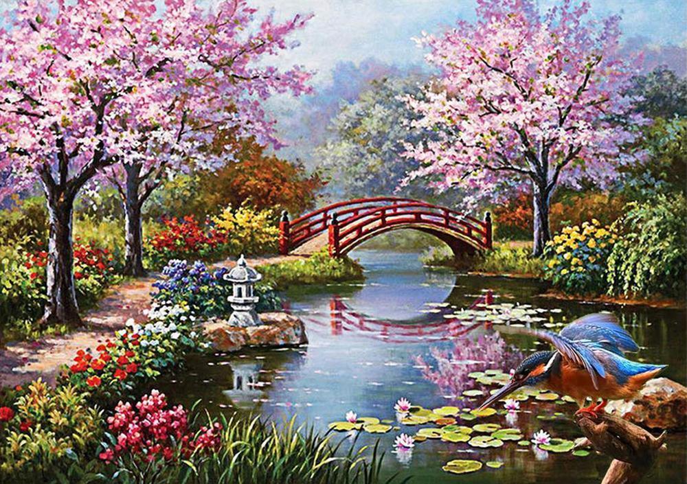 Free Summer “Sakura Bridge” - MyCraftsGfit - Free 5D Diamond Painting