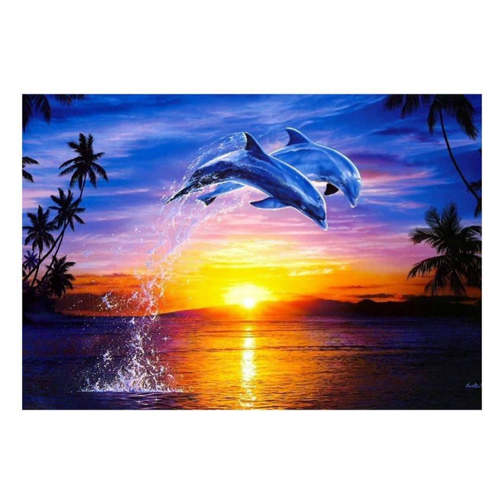 Sunset Dolphin Free 5D Diamond Painting Kits MyCraftsGfit - Free 5D Diamond Painting mycraftsgift.com