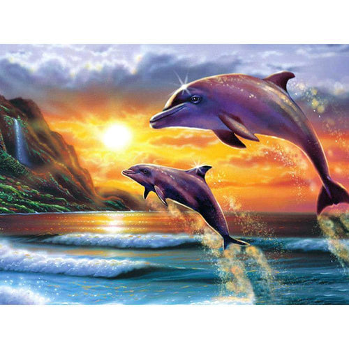 Free Sunset Dolphin - MyCraftsGfit - Free 5D Diamond Painting