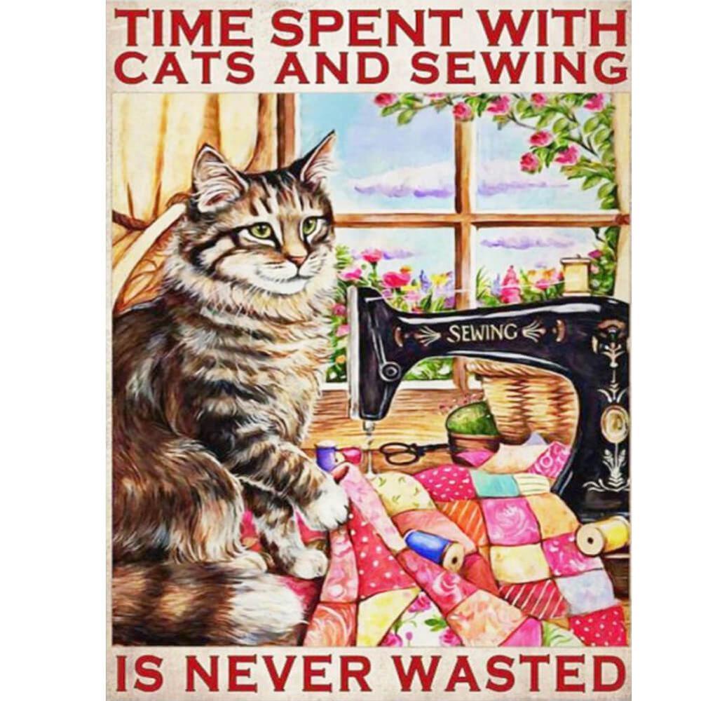 "TIME SPENT WITH CATS AND SEWING IS NEVER WASTED" Free 5D Diamond Painting Kits MyCraftsGfit - Free 5D Diamond Painting mycraftsgift.com