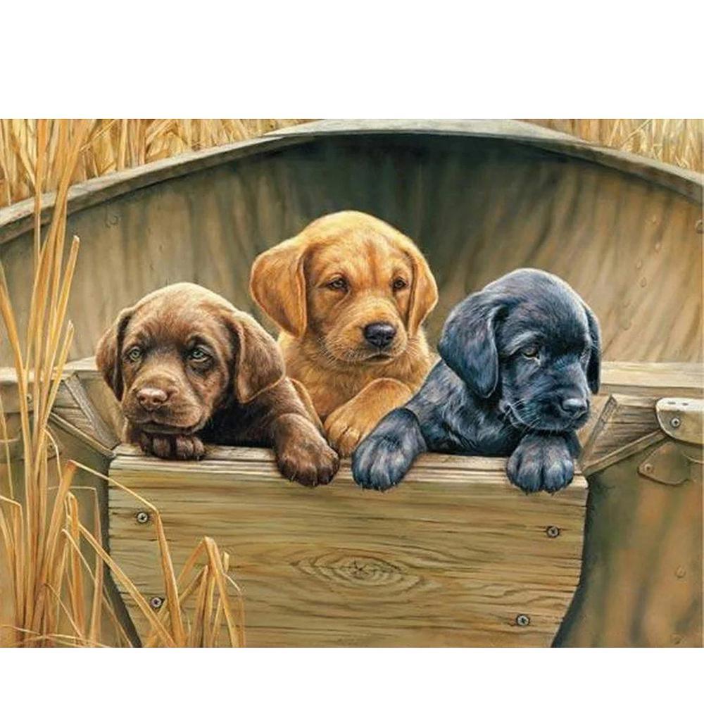 Free Three Puppies - MyCraftsGfit - Free 5D Diamond Painting