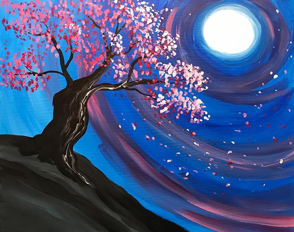 Free Twisted Tree And Moon - MyCraftsGfit - Free 5D Diamond Painting