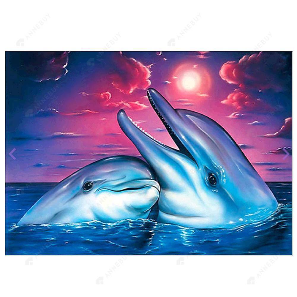 Two Dolphins Free 5D Diamond Painting Kits MyCraftsGfit - Free 5D Diamond Painting mycraftsgift.com