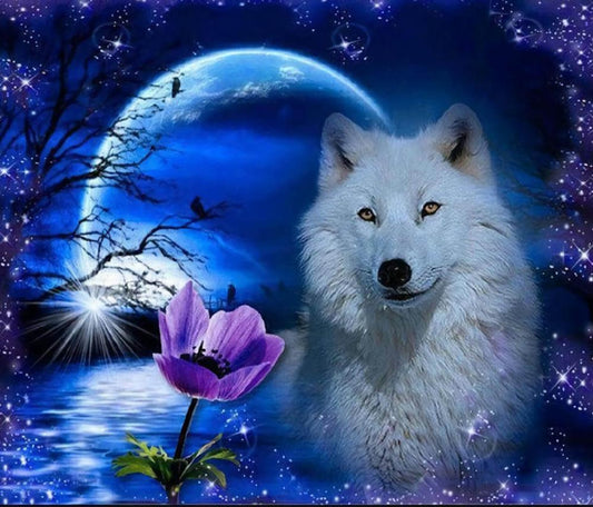 White Wolf In The Lake Free 5D Diamond Painting Kits MyCraftsGfit - Free 5D Diamond Painting mycraftsgift.com