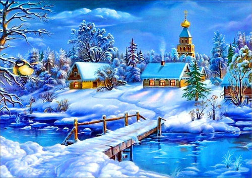 Free Winter “House And Bridge” - MyCraftsGfit - Free 5D Diamond Painting