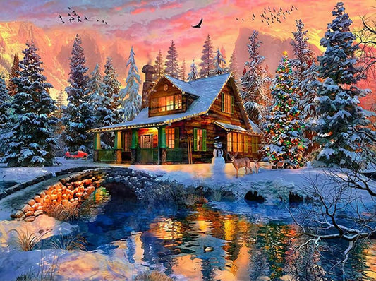 Winter “House In The Snow” Free 5D Diamond Painting Kits MyCraftsGfit - Free 5D Diamond Painting mycraftsgift.com