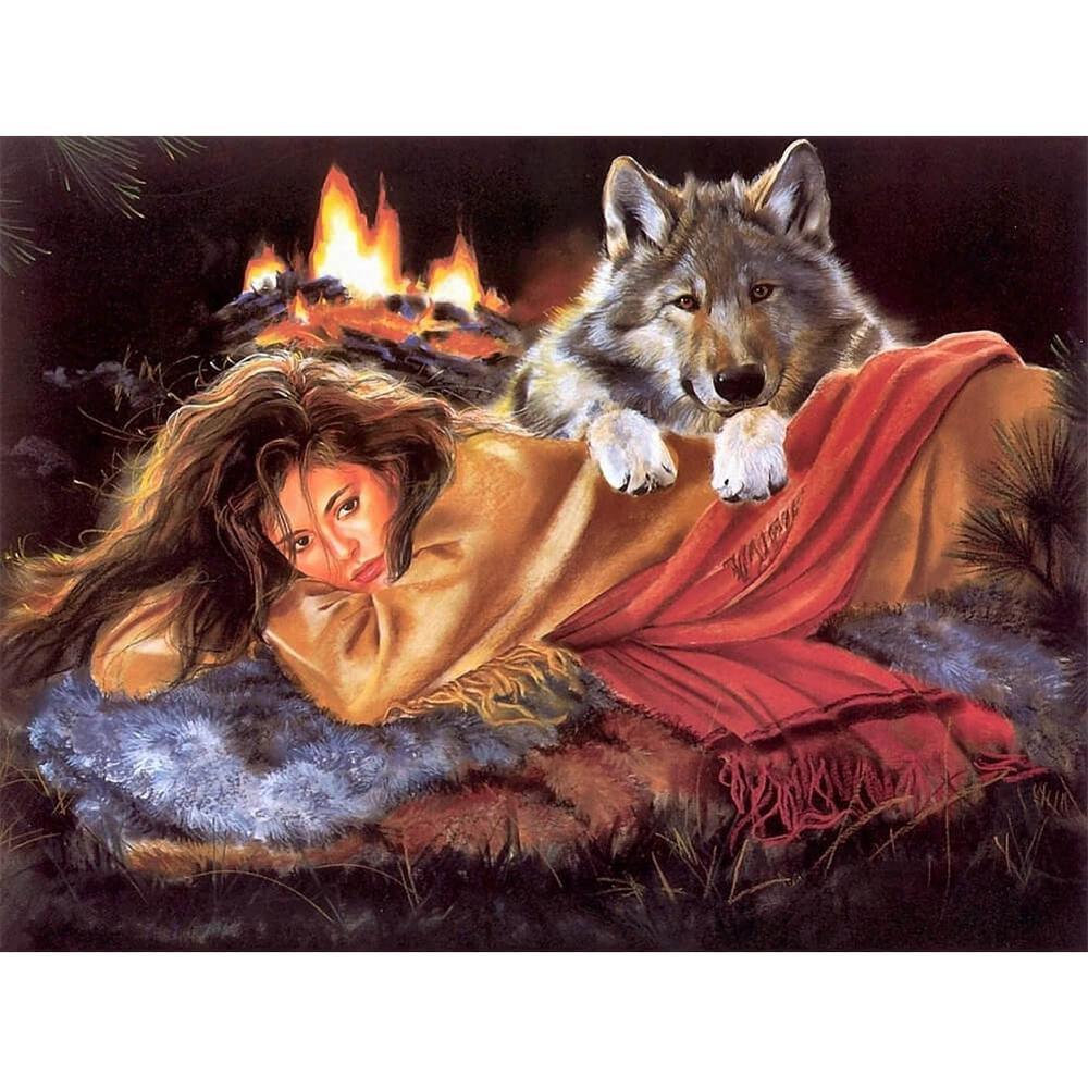 Free 5D Diamond Painting Kits Wolf Woman freeshipping - MyCraftsGfit - 5D Diamond Painting