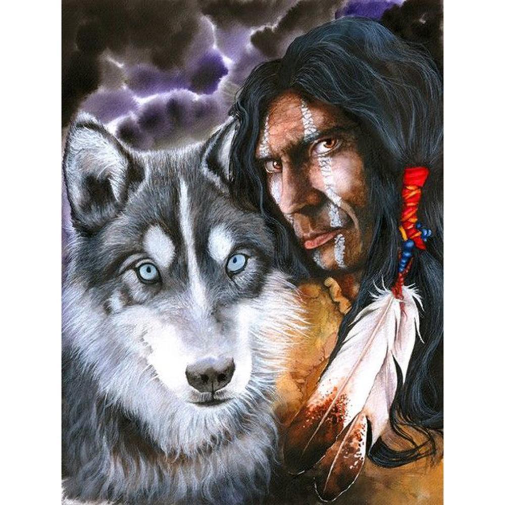 Free 5D Diamond Painting Kits Wolf and Indian freeshipping - MyCraftsGfit - 5D Diamond Painting
